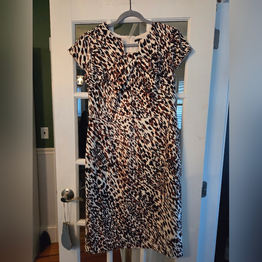 Maggy London Brown and Cream Animal-Print Midi Dress - Size 16